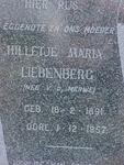 LIEBENBERG Hilletje Maria nee V.D. MERWE 1891-1957