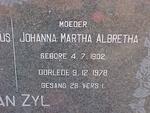 Zyl Johanna Martha Albretha, van 1902-1978