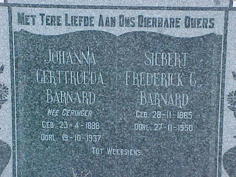 BARNARD Siebert Frederick C. 1885-1950 & Johanna Gerttrueda GERINGER 1888-1937 