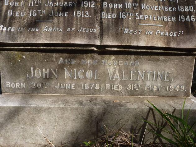 VALENTINE John Nicol 1878-1949 & Jessie Constance 1880-1946 :: VALENTINE Joyce 1912-1913