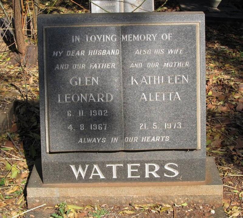 WATERS Glen Leonard 1902-1967 & Kathleen Aletta -1973