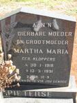 PIETERSE Martha Maria nee KLOPPERS 1918-1991