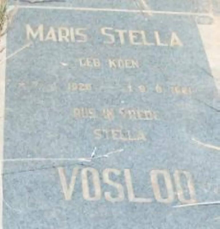 VOSLOO Maris Stella nee KOEN 1926-1981