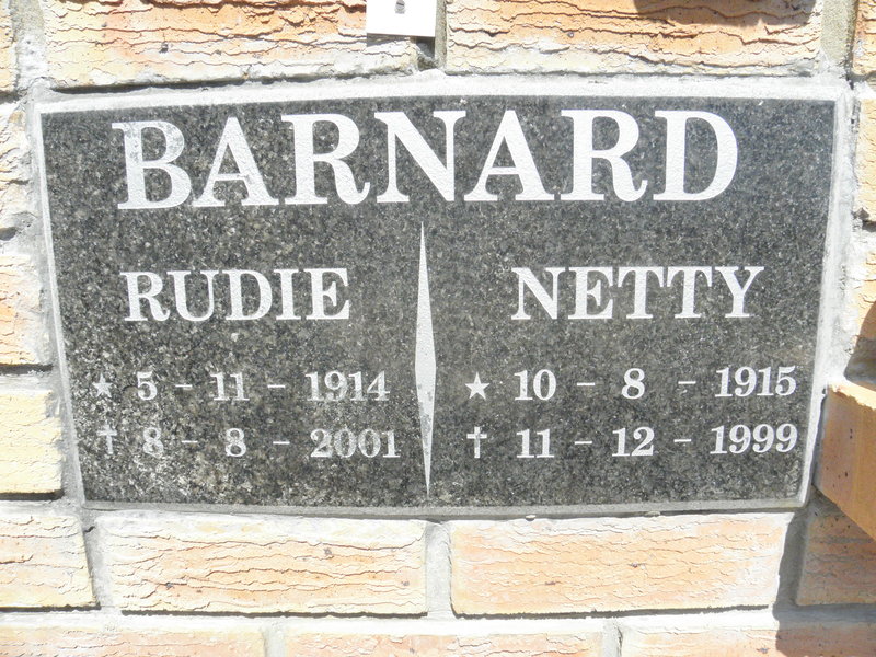 BARNARD Rudie 1914-2001 & Netty 1915-1999