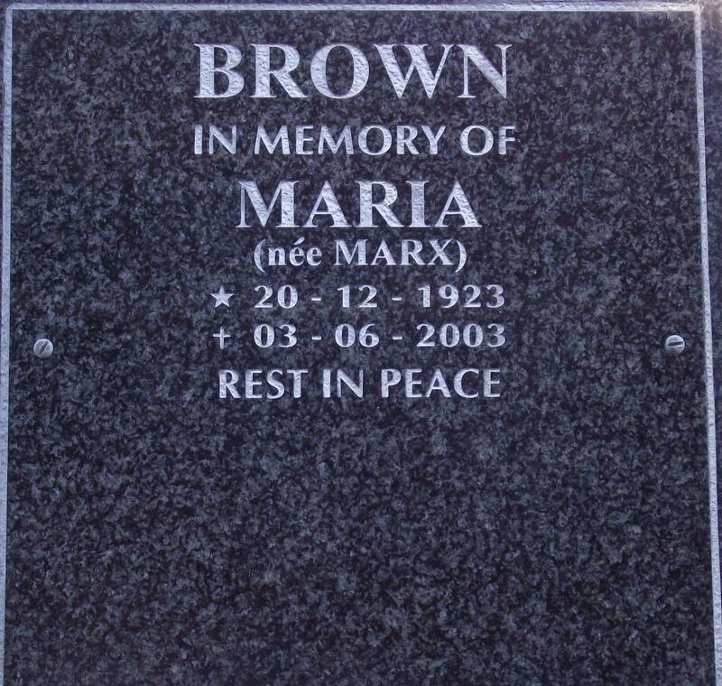 BROWN Maria nee MARX 1923-2003