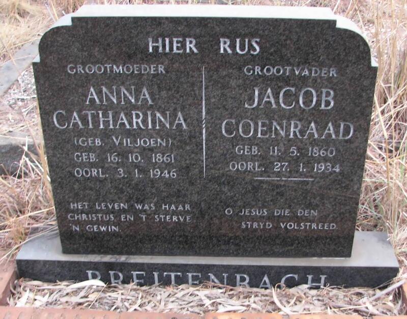 BREITENBACH Jacob Coenraad 1860-1934 & Anna Catharina VILJOEN 1861-1946