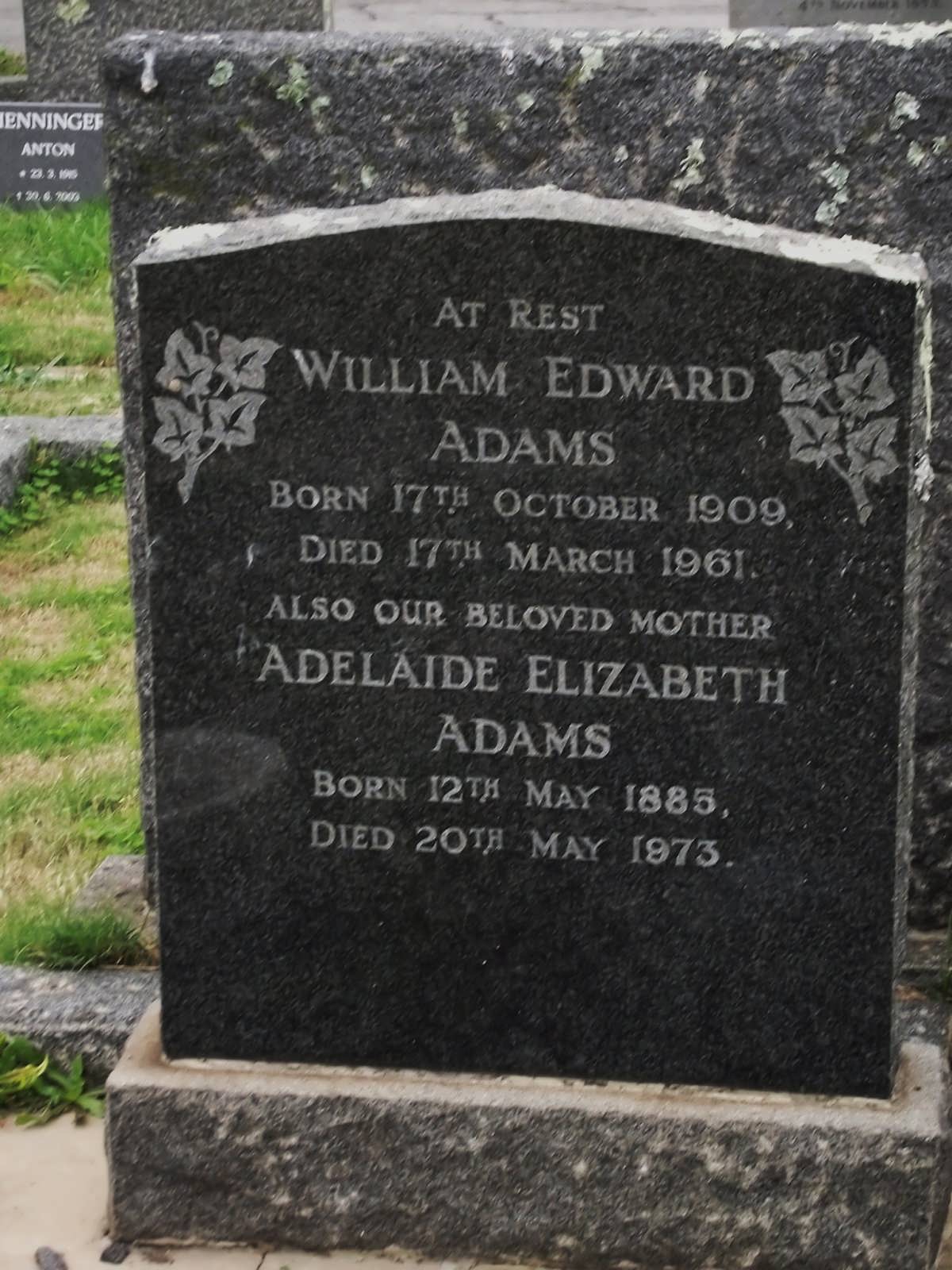 ADAMS William Edward 1909-1961 :: ADAMS Adelaide Elizabeth 1885-1973