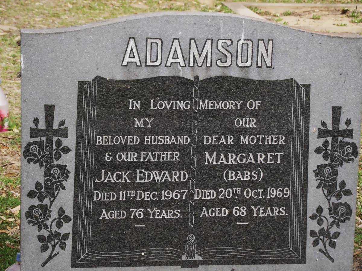 ADAMSON Jack Edward -1967 &  Margaret -1969
