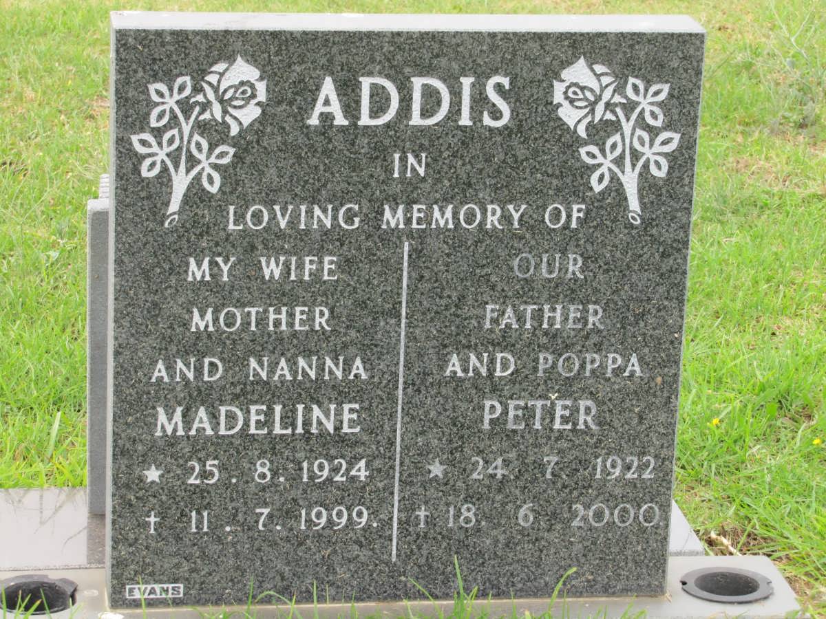 ADDIS Peter 1922-2000 & Madeline 1924-1999