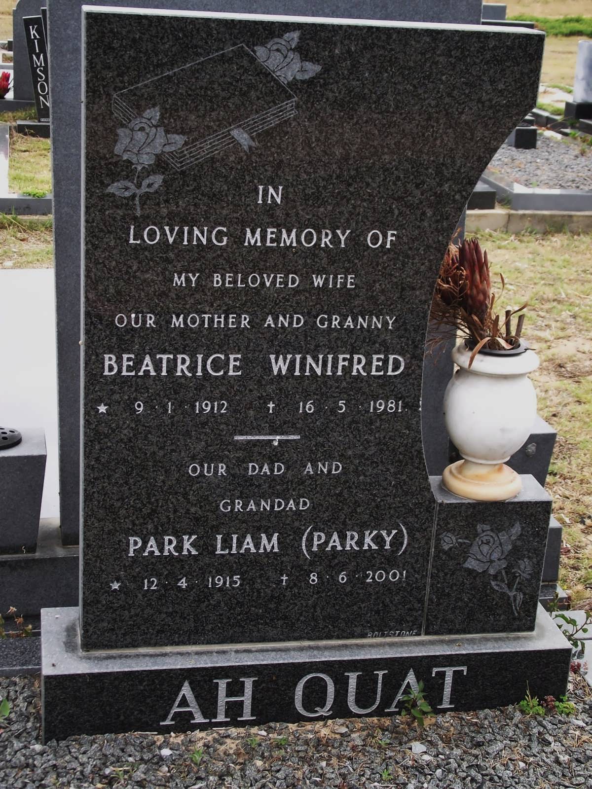 AH QUAT Park Liam 1915-2001 & Beatrice Winifred 1912-1981