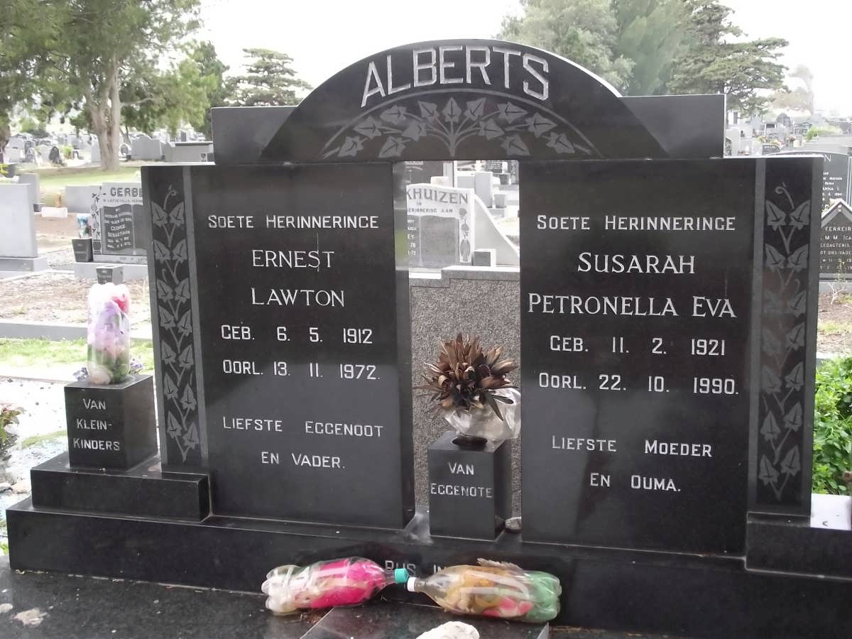 ALBERTS Ernest Lawton 1912-1972 & Susarah Petronella Eva 1921-1990