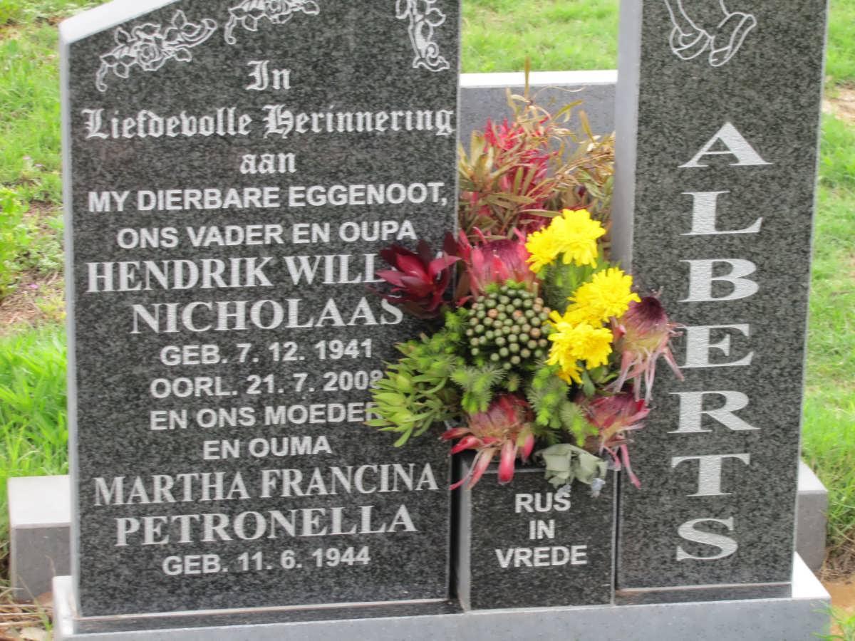 ALBERTS Hendrik Willem Nicholaas 1941-2008 & Martha Francina Petronella 1944-