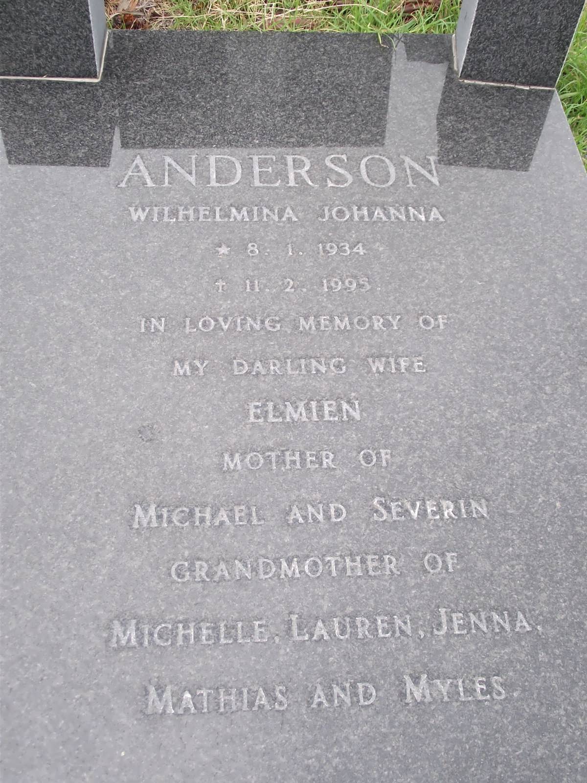 ANDERSON Wilhelmina Johanna 1934-1995