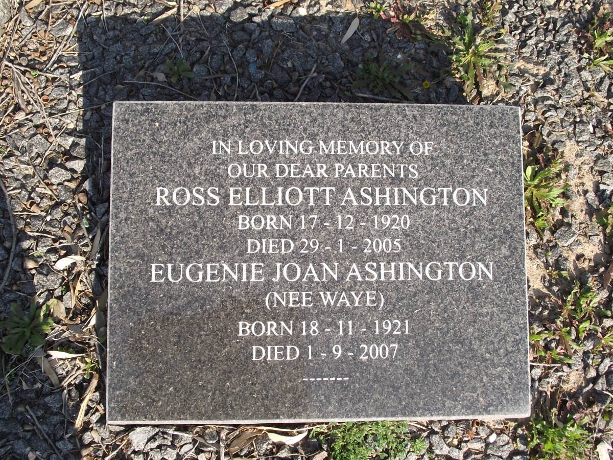 ASHINGTON  Ross Elliott 1920-2005 & Eugenie Joan WAYE 1921-2007