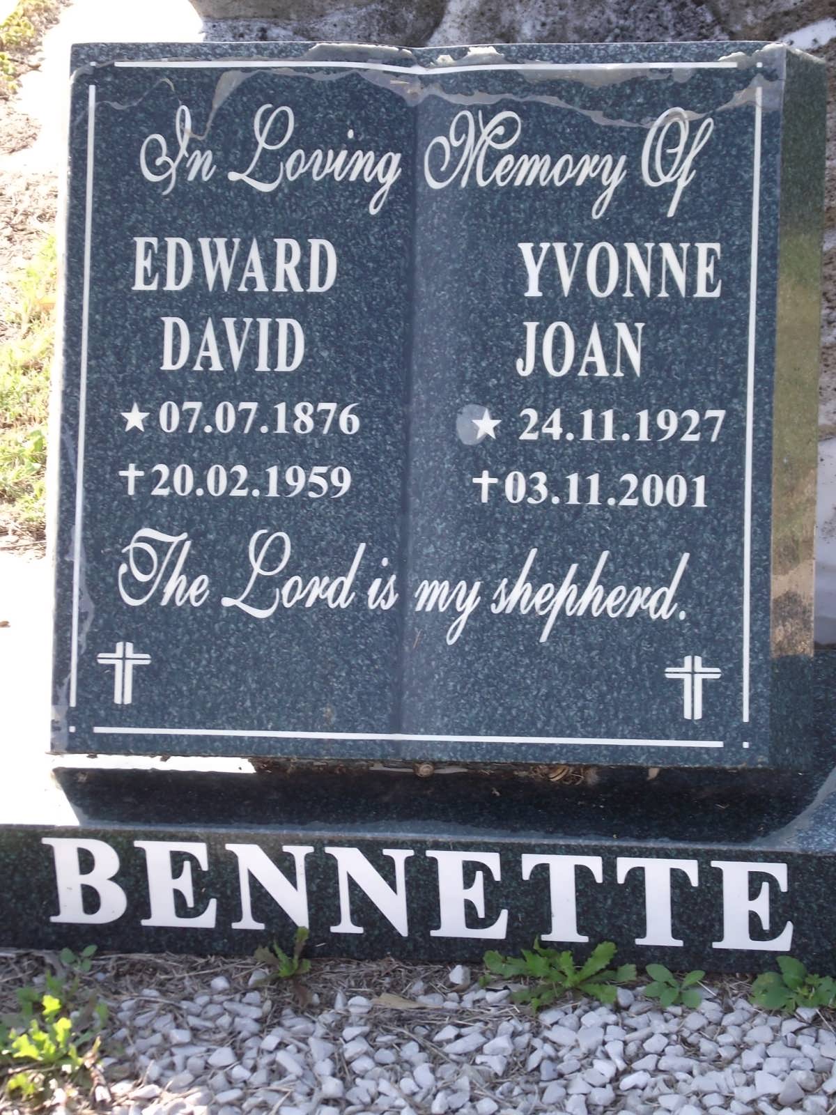 BENNETTE Edward David 1876-1959 BENNETTE Yvonne Joan 1927-2001