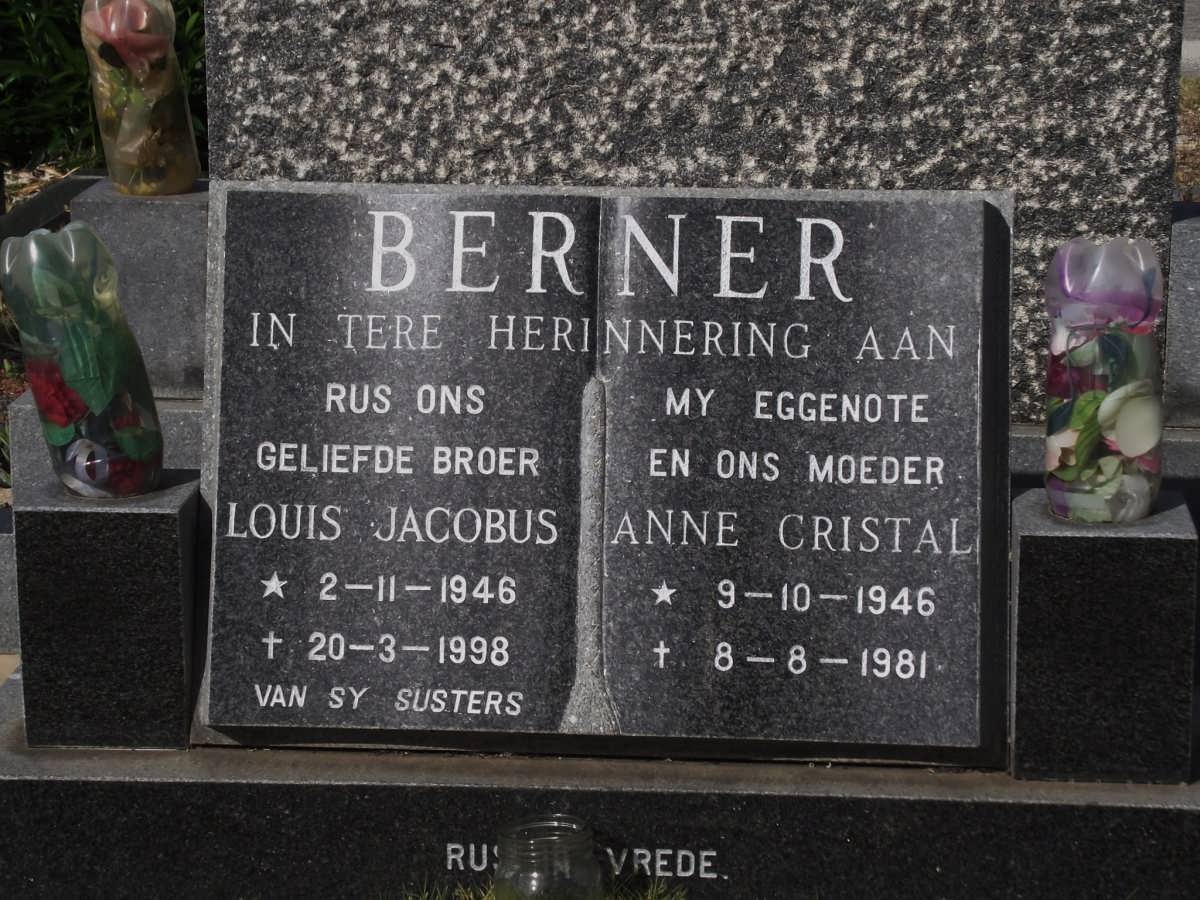 BERNER Louis Jacobus 1946-1998 & Anne Cristal 1946-1981