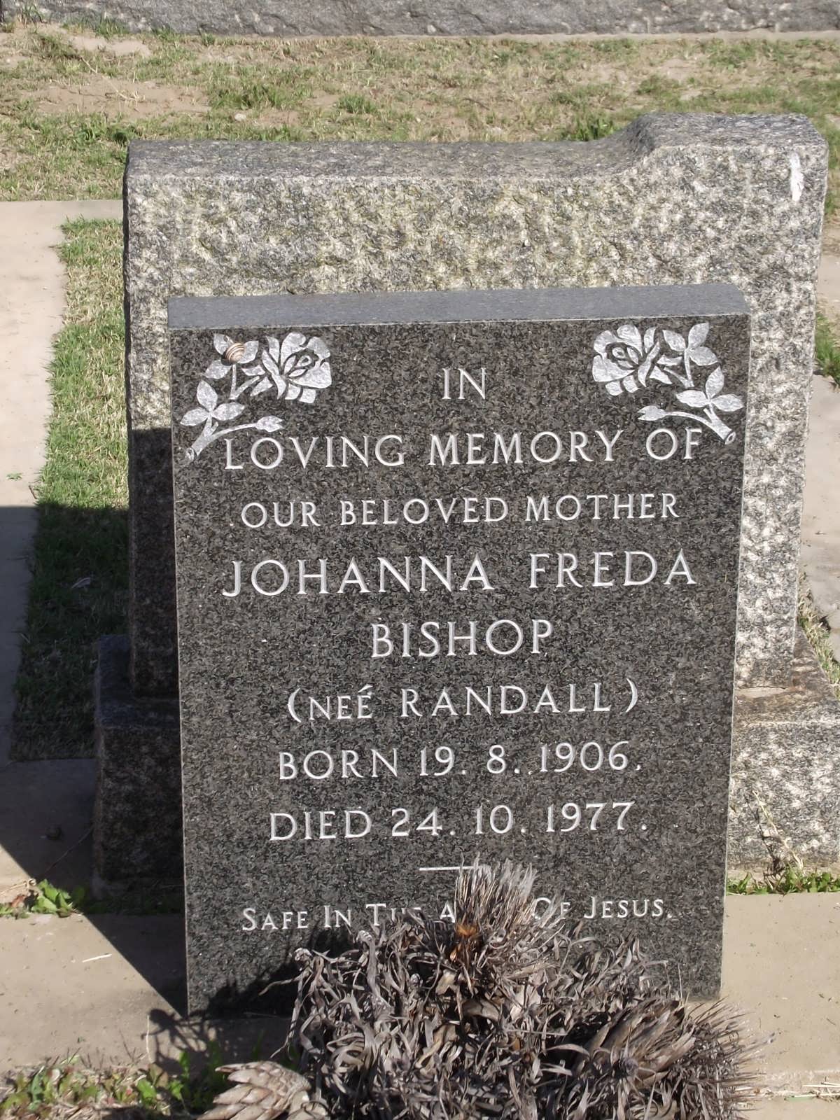 BISHOP Johanna Freda nee RANDALL 1906-1977