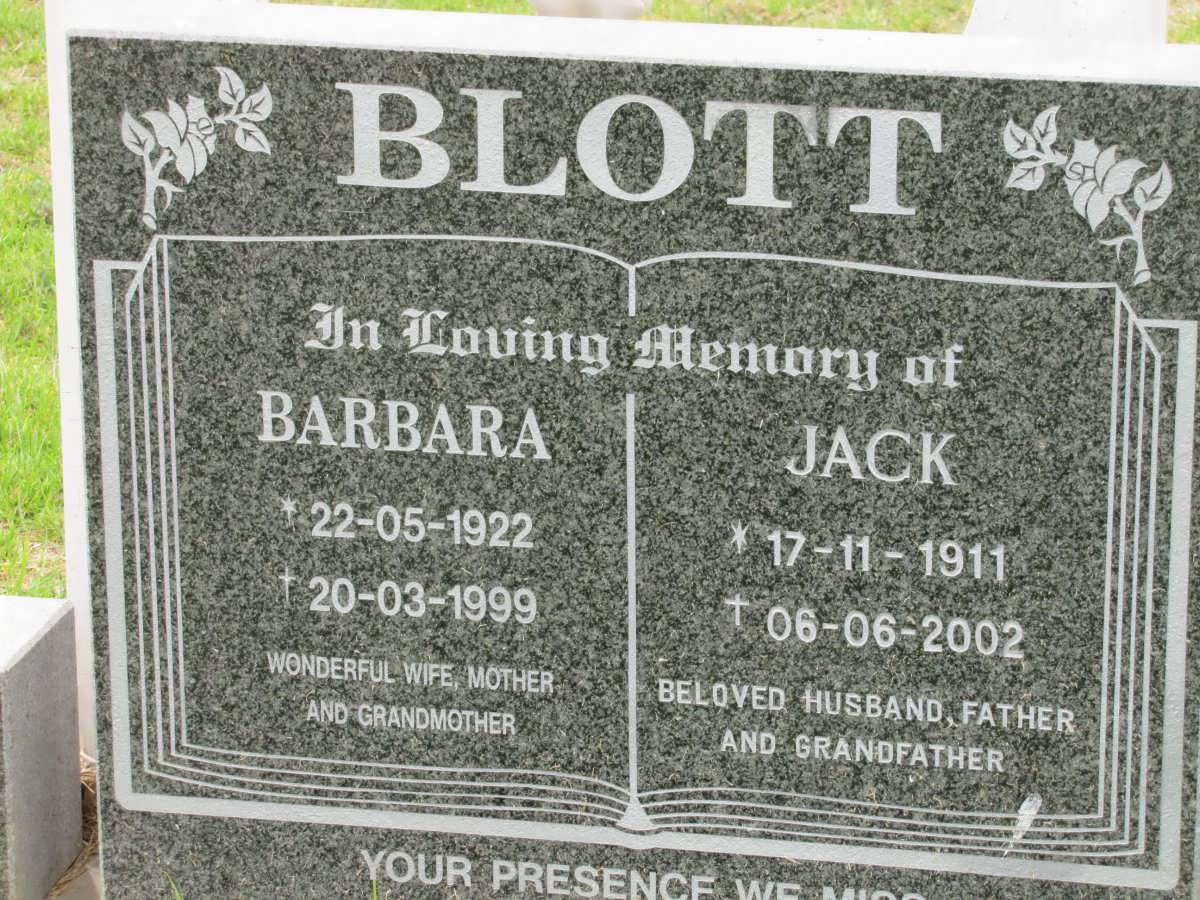 BLOTT Jack 1911-2002 & Barbara 1922-1999