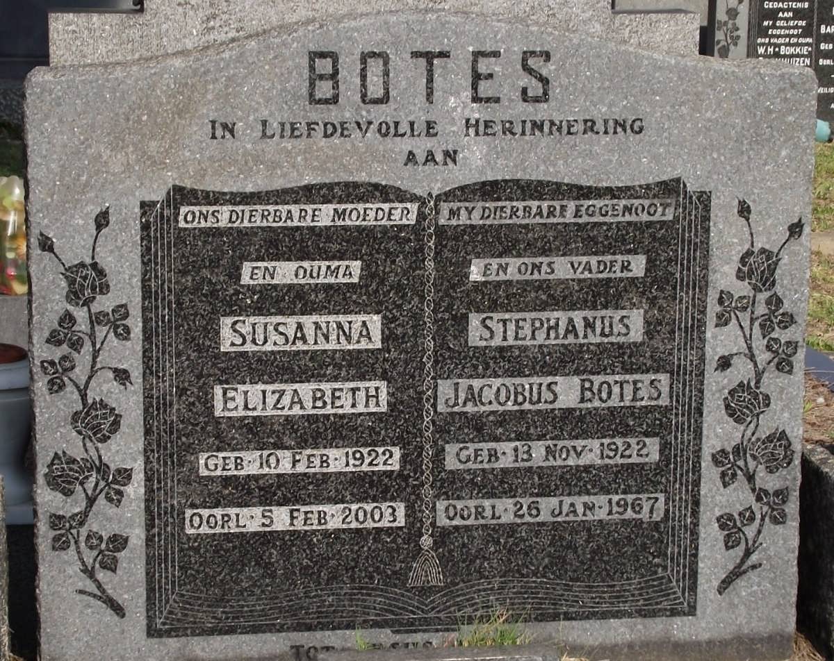 BOTES Stephanus Jacobus 1922-1967 & Susanna Elizabeth 1922-2003