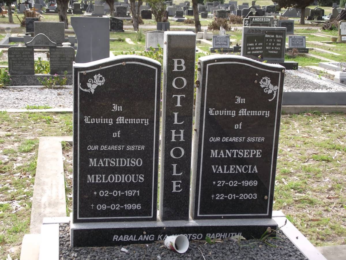 BOTLHOLE Matsidiso Melodious 1971-1996 :: BOTLHOLE Mantsepe Valencia 1969-2003