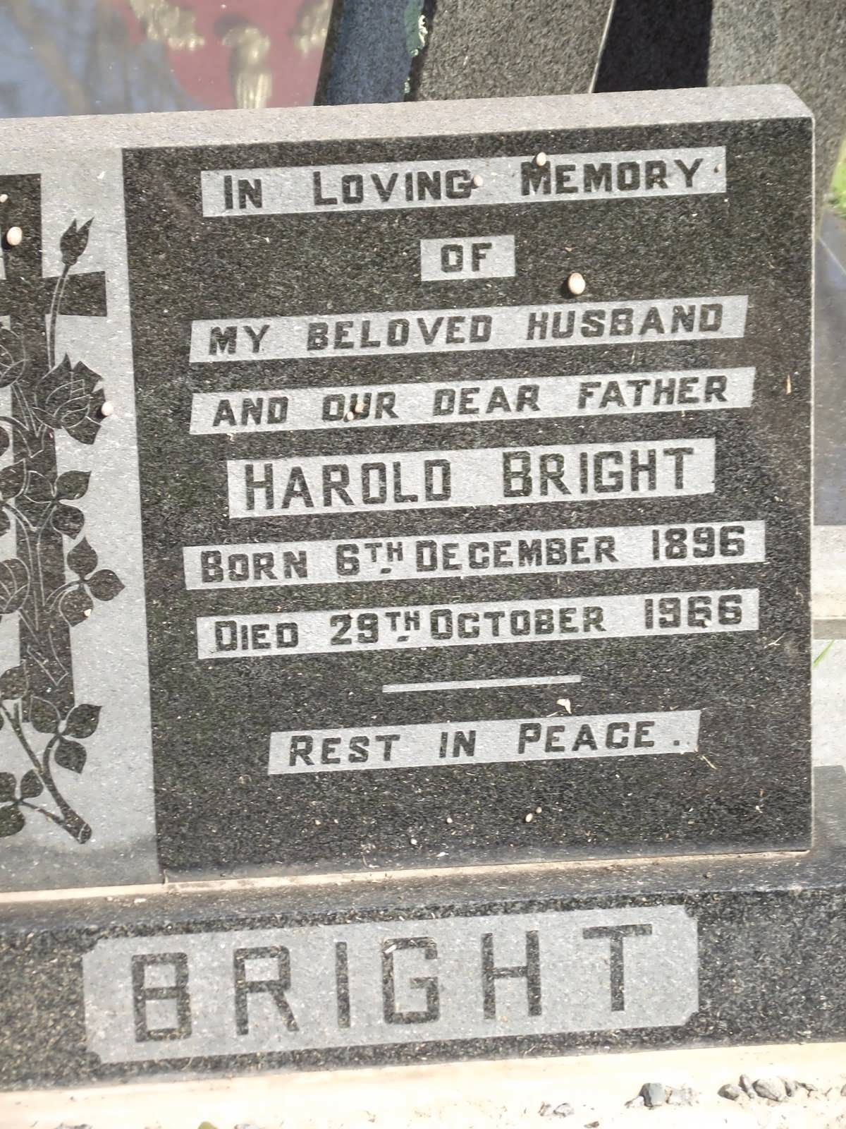 BRIGHT Harold 1896-1966