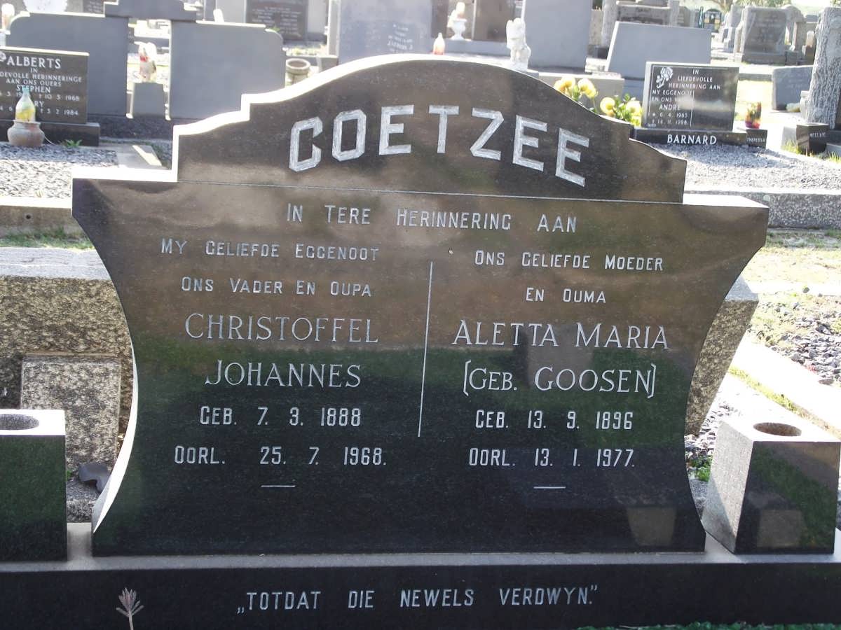 COETZEE Christoffel Johannes 1888-1968 & Aletta Maria GOOSEN 1896-1977