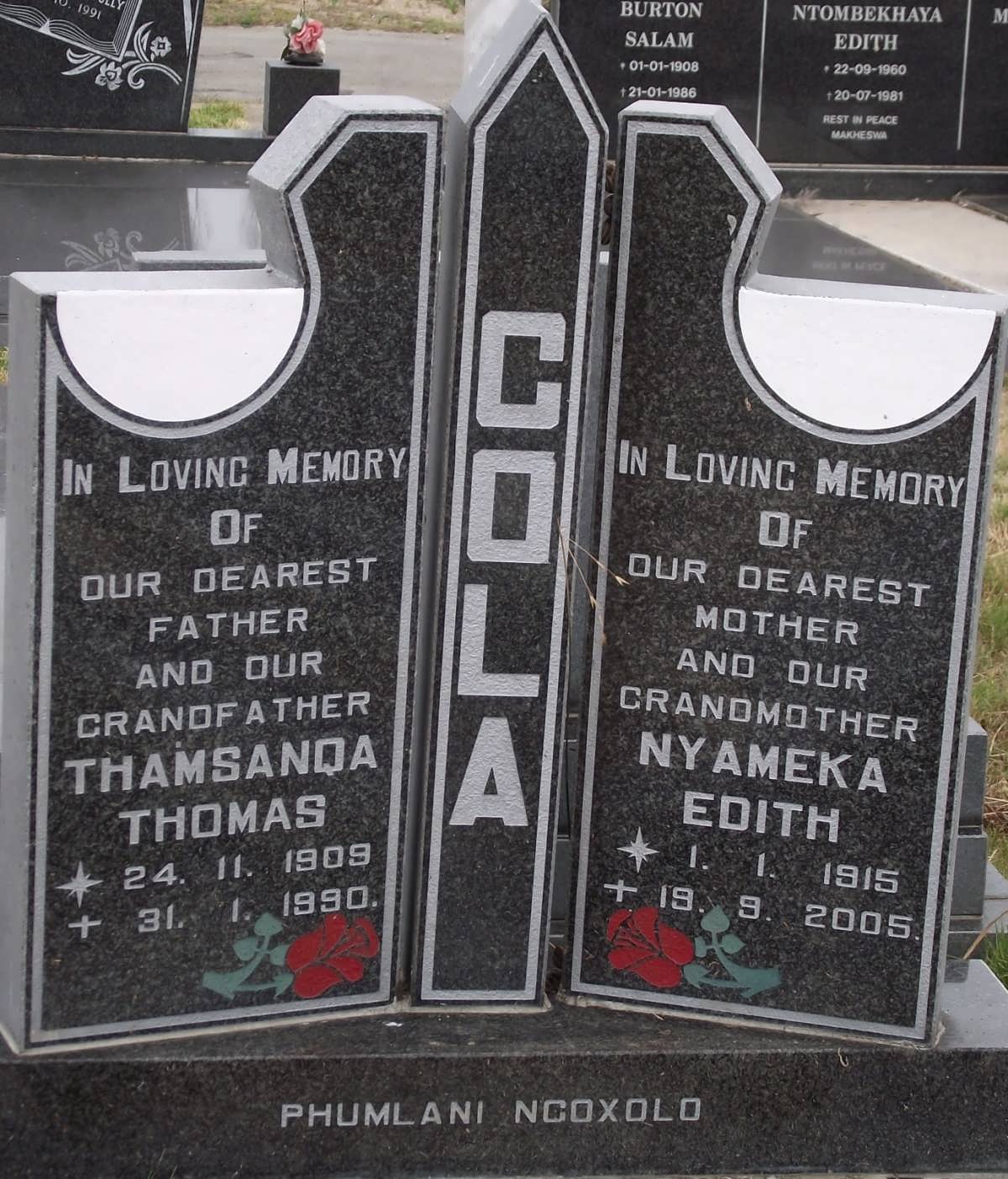 COLA Thamsanqa Thomas 1909-1990 & Nyameka Edith 1915-2005