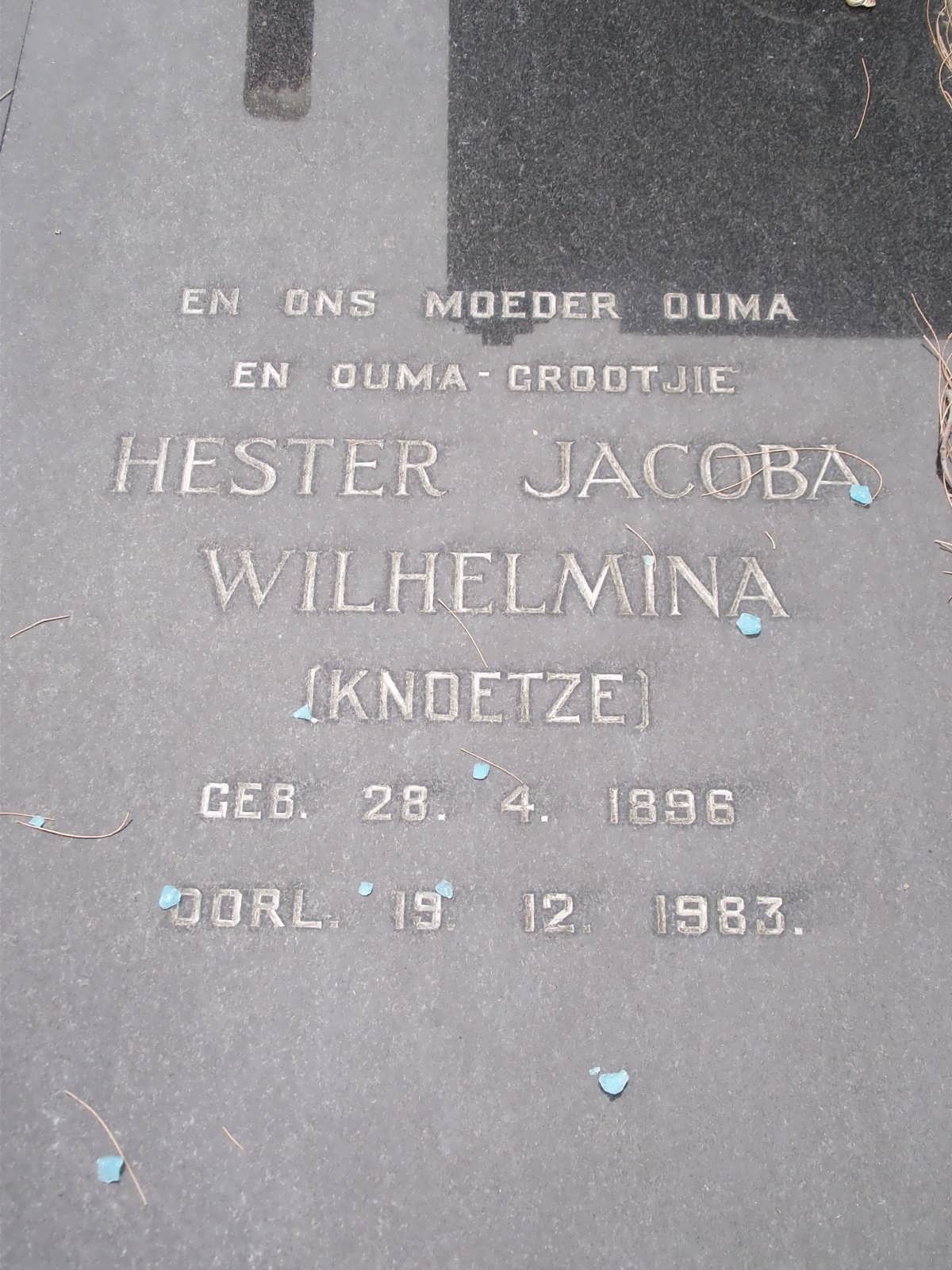 CONRADIE Hester Jacoba Wilhelmina nee KNOETZE 1896-1983