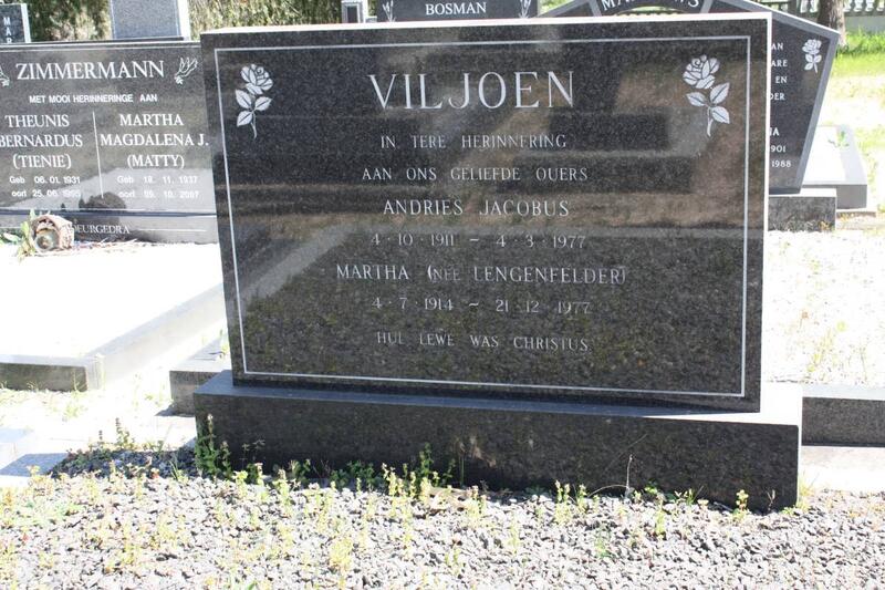 VILJOEN Andries Jacobus 1911-1977 & Martha LENGENFELDER 1914-1977