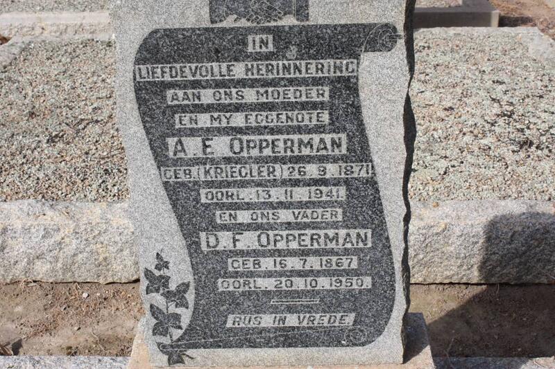 OPPERMAN D.F. 1867-1950 & A.E. KRIEGLER 1871-1941