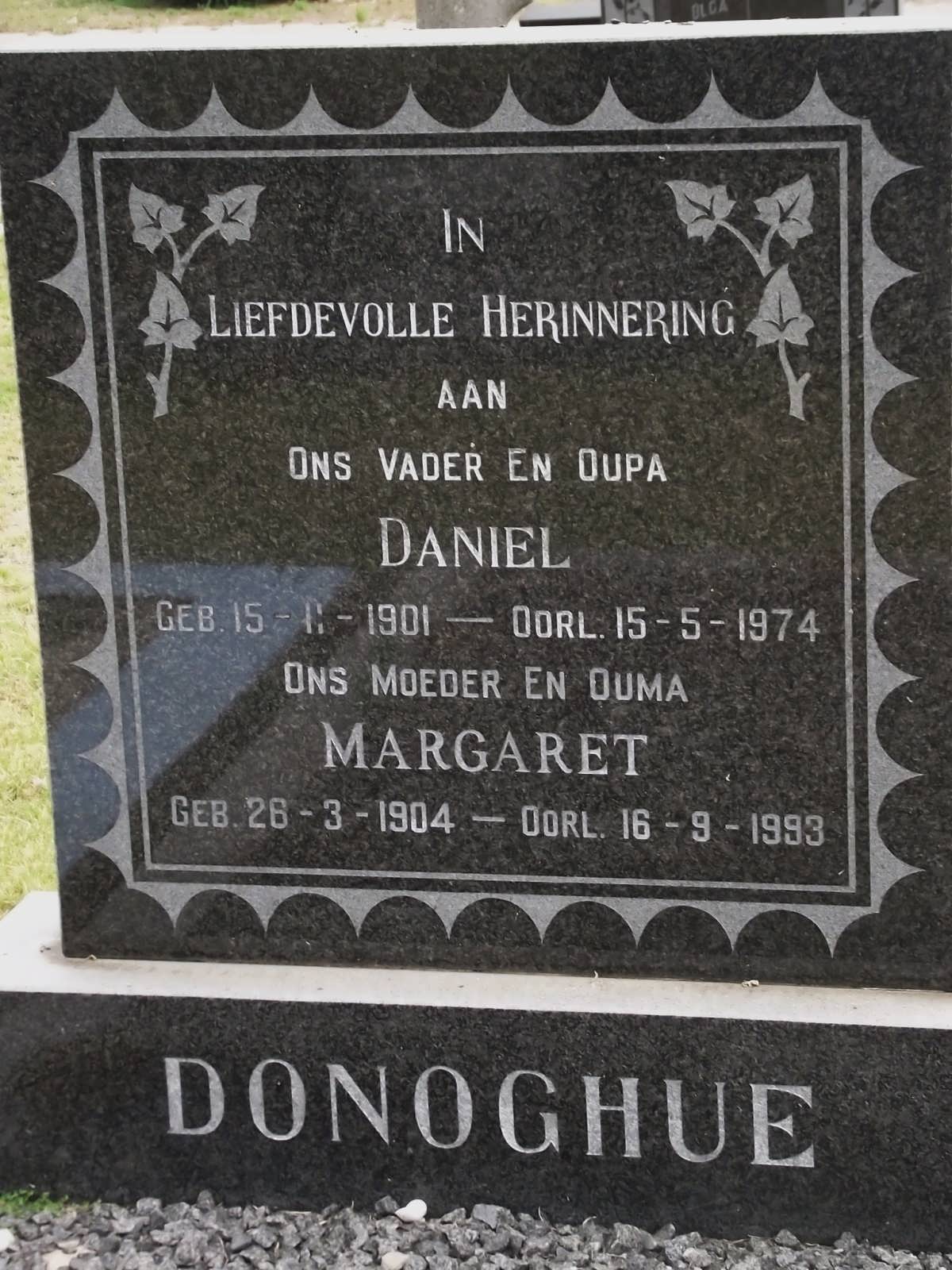 DONOGHUE Daniel 1901-1974 & Margaret 1904-1993