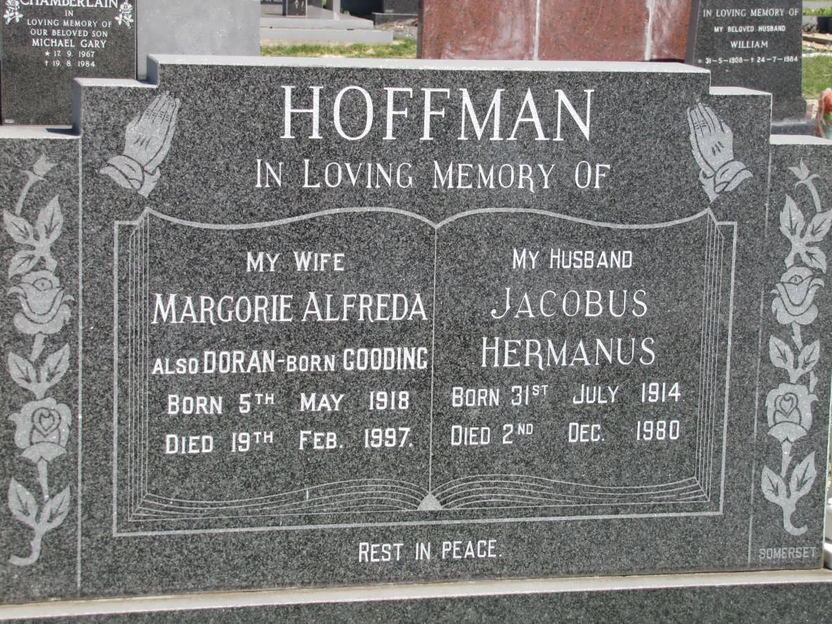 HOFFMAN Jacobus Hermanus 1914-1980 & Margorie Alfreda GOODING formerly DORAN 1918-1997