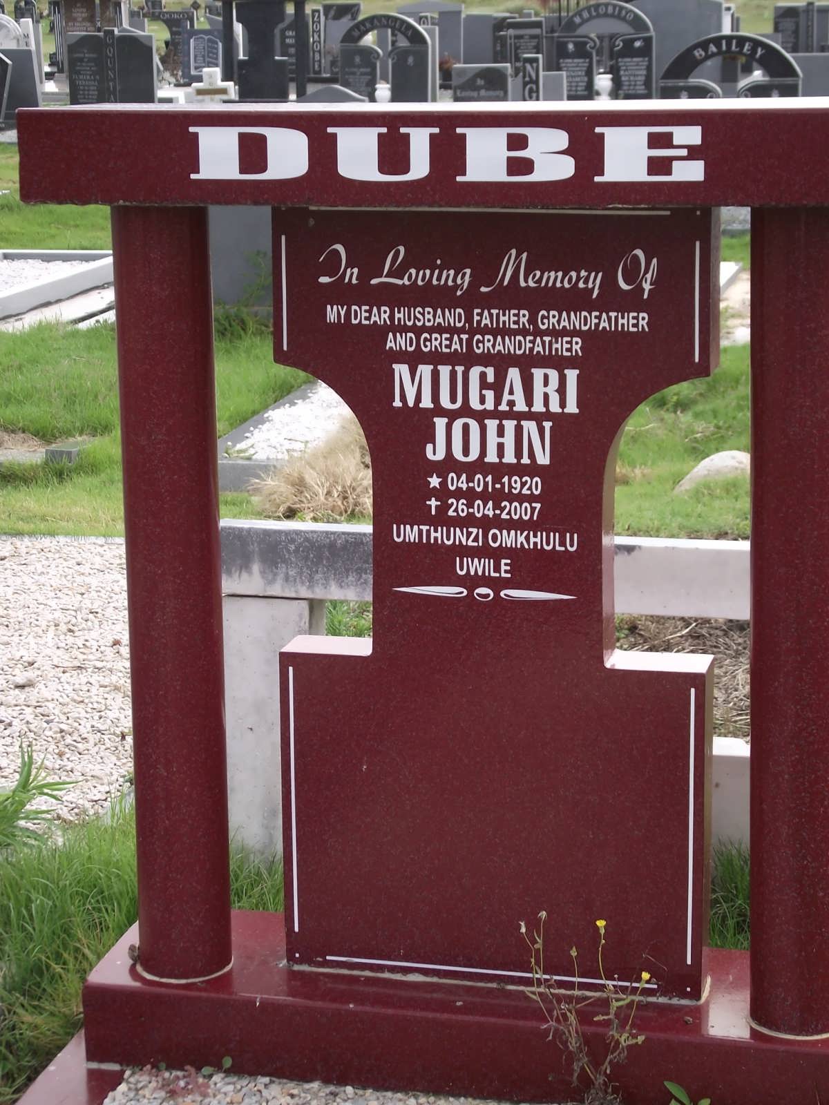 DUBE Mugari John 1920-2007
