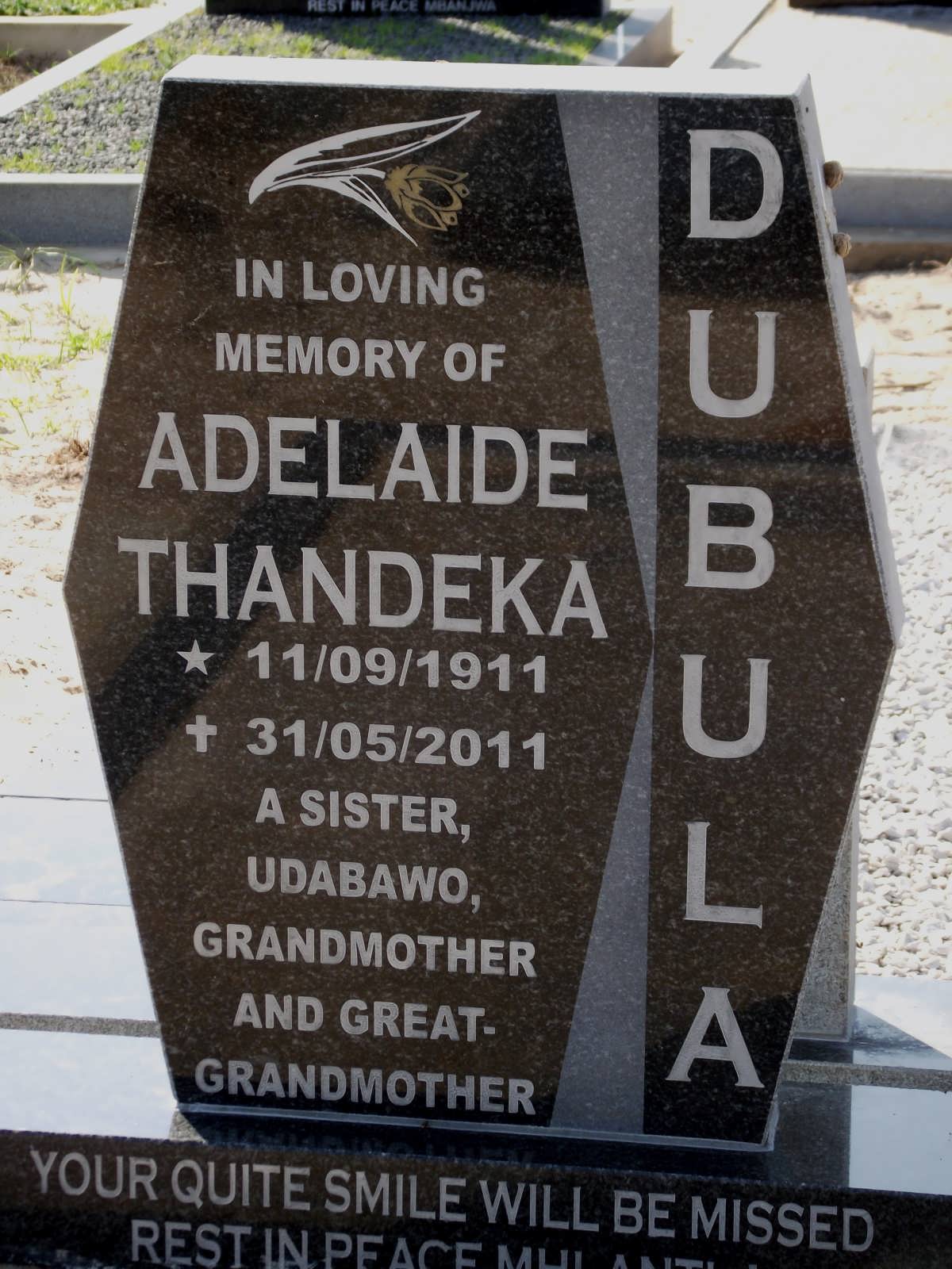 DUBULA Adelaide Thandeka 1911-2011