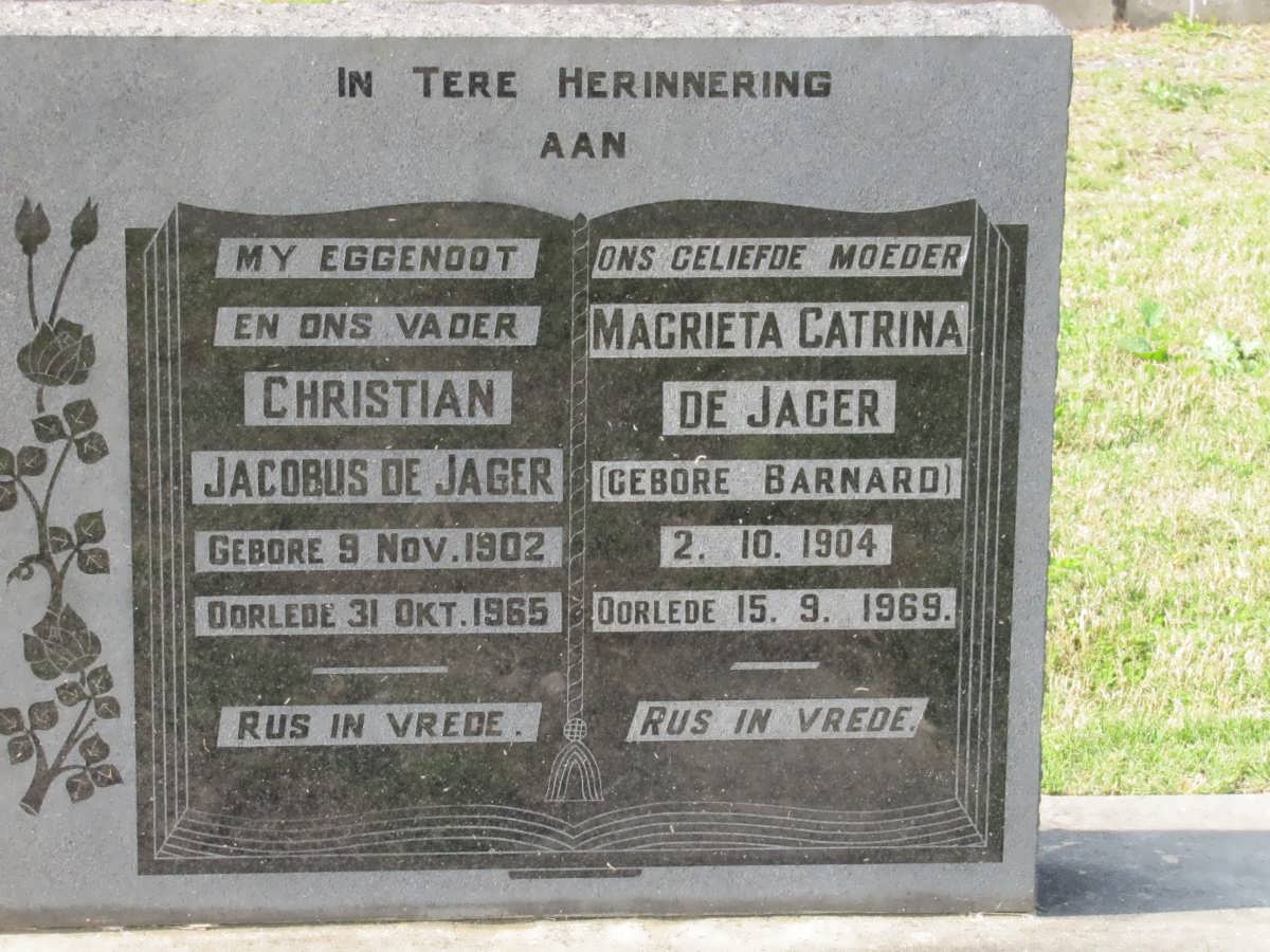 JAGER Christian Jacobus, de 1902-1965 & Magrieta Catrina BARNARD 1904-1969