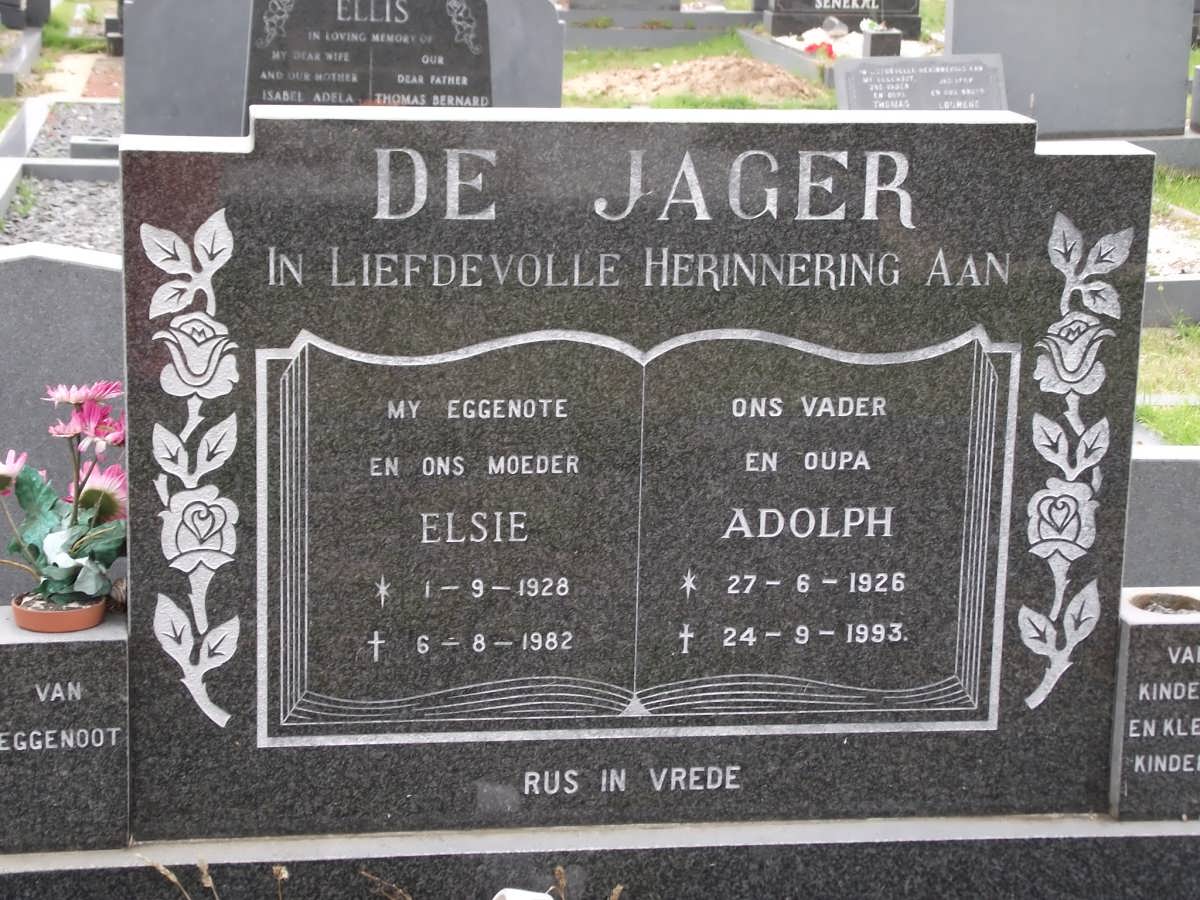 JAGER Adolph, de 1926-1993 & Elsie 1928-1982