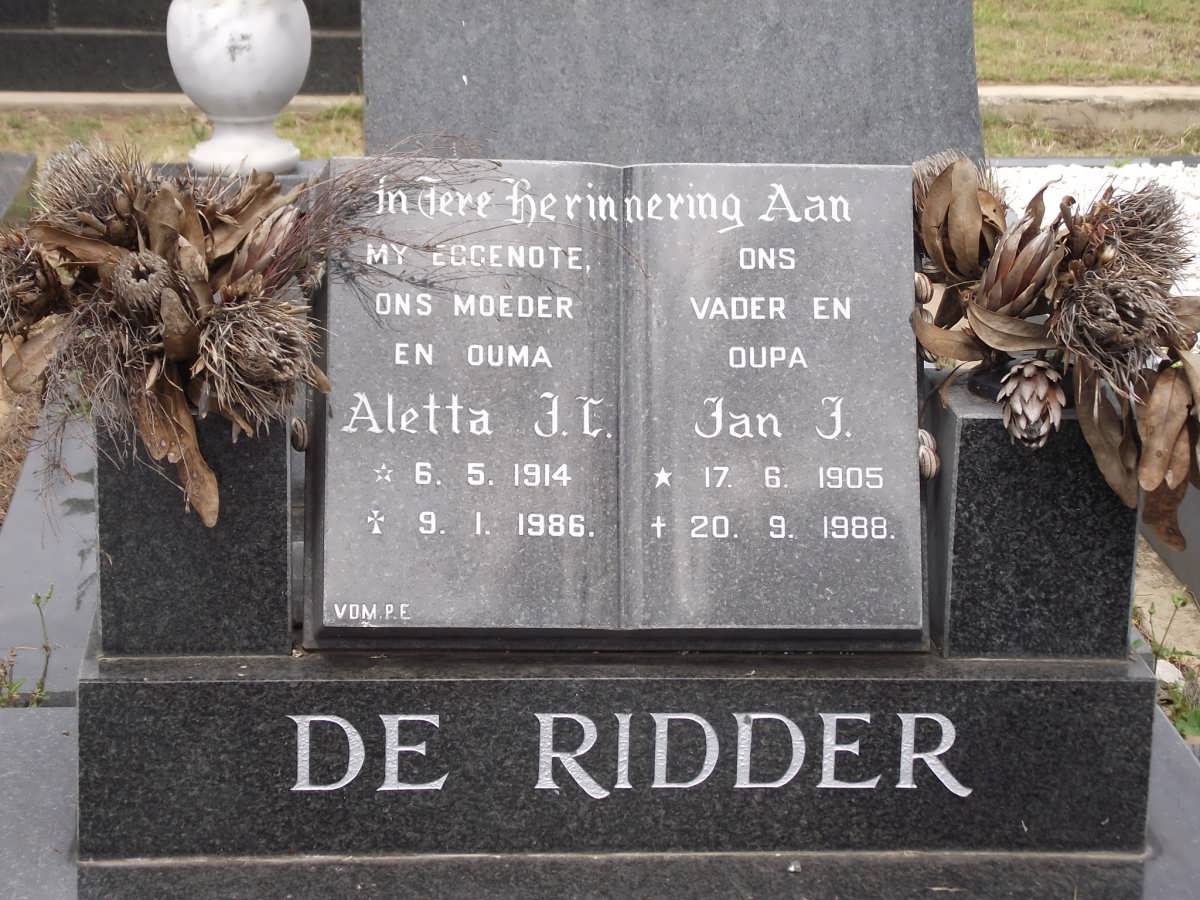 RIDDER Jan J., de 1905-1988 & Aletta J.C. 1914-1986