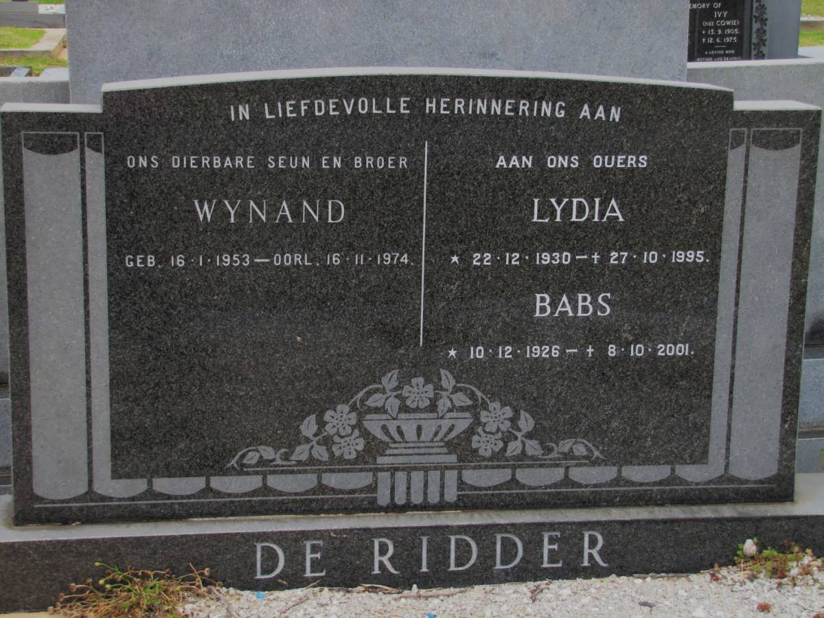 RIDDER Wynand, de 1953-1974 :: RIDDER Lydia, de 1930-1985 & Babs 1926-2001