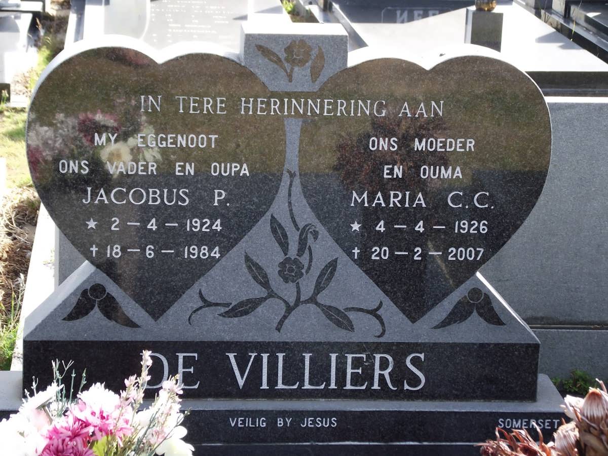VILLIERS Jacobus P., de 1924-1984 & Maria C.C. 1926-2007