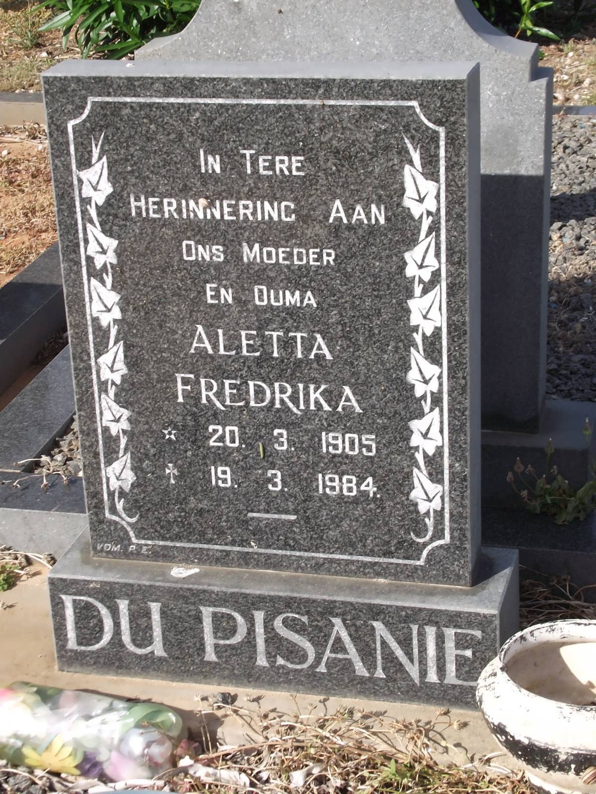 PISANIE Aletta Fredrika, du 1905-1984