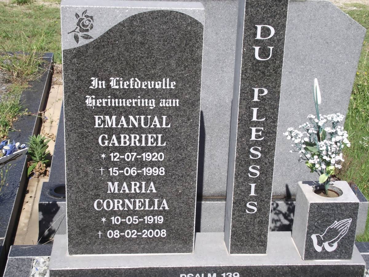 PLESSIS Emanuel Gabriel, du 1920-1998 & Maria Cornelia 1919-2008