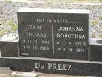 PREEZ Izaak Thomas. du 1902-1988 & Johanna Dorothea 1908-1991