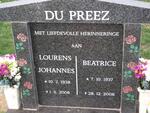 PREEZ Lourens Johannes, du 1938-2008 & Beatrice 1937-2008