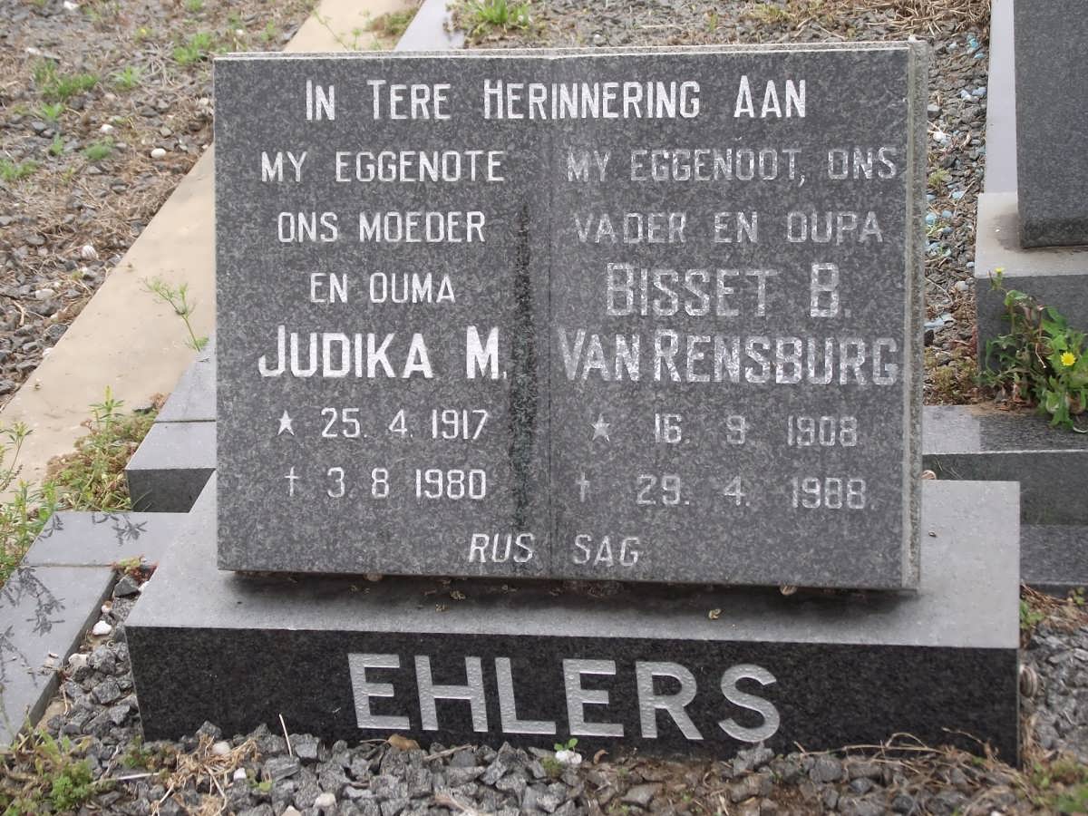 EHLERS Bisset B. Van Rensburg 1908-1988 & Judika M. 1917-1980