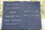 TONDER Anna Magretha, van nee BEKKER 1891-1975