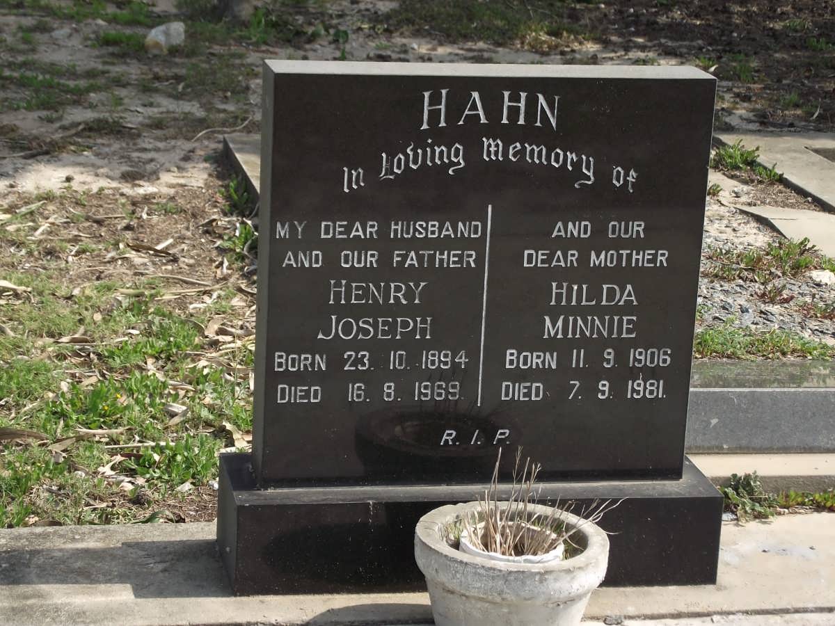 HAHN Henry Joseph 1894-1969 & Hilda Minnie 1906-1981