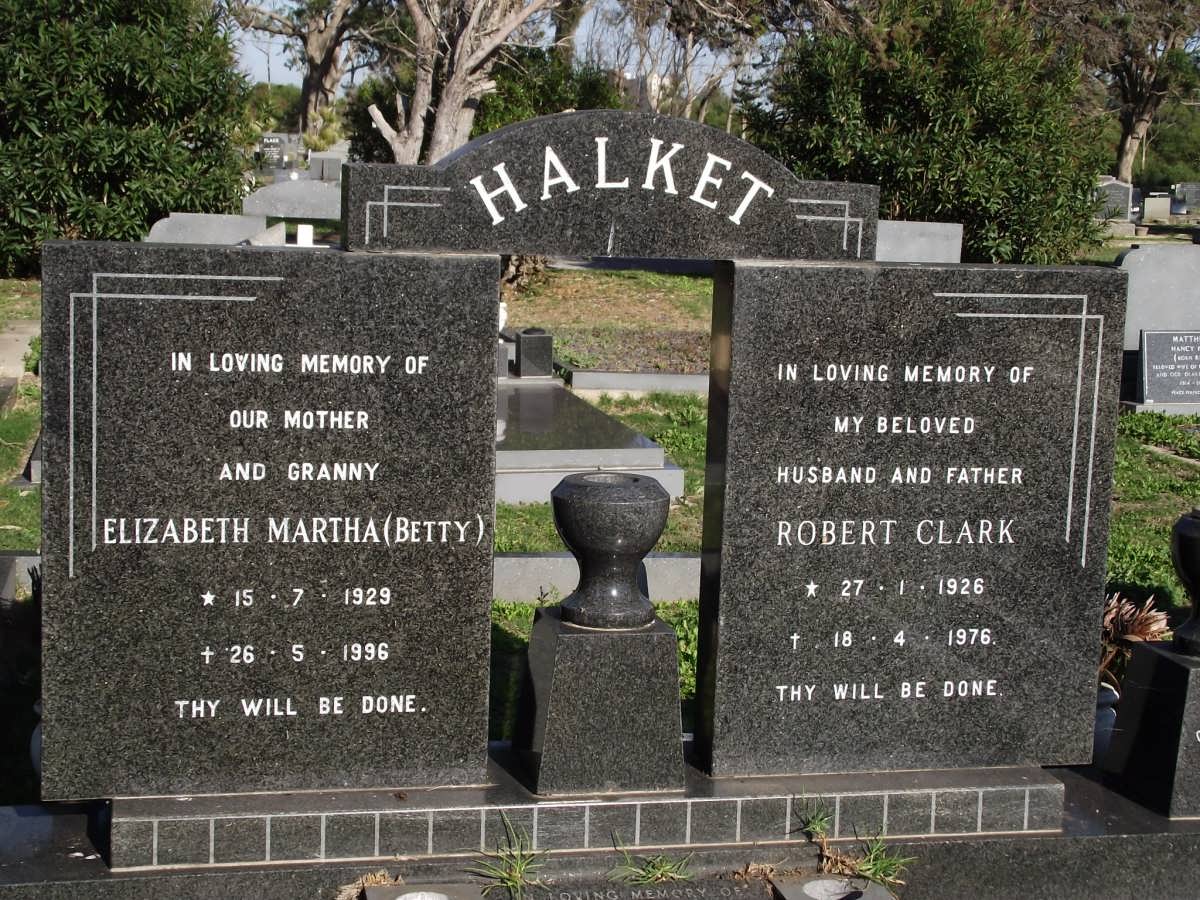 HALKET Robert Clark 1926-1976 & Elizabeth Martha 1929-1996