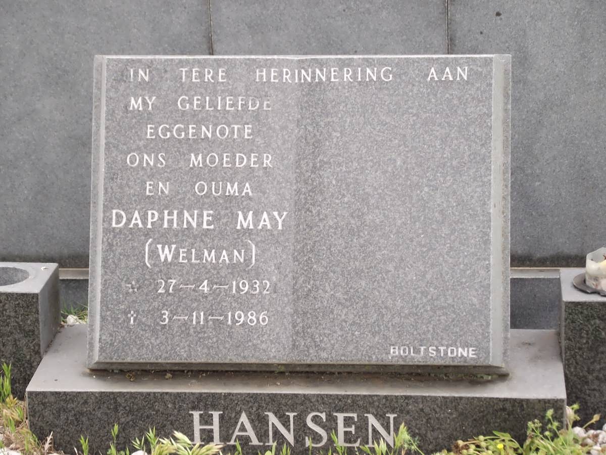 HANSEN Daphne May nee WELMAN 1932-1986