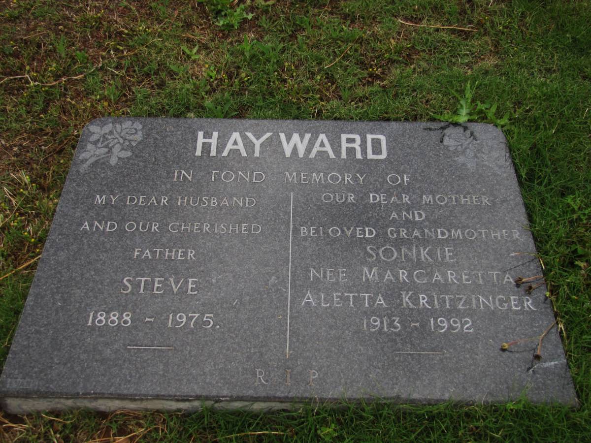 HAYWARD Steve 1888-1975 & Margaretta Aletta KRITZINGER 1913-1992