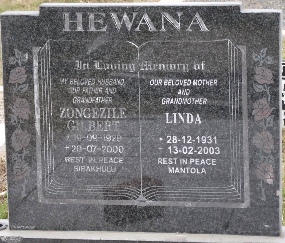 HEWANA Zongezile Gilbert 1929-2000 & Linda 1931-2003